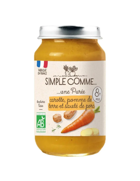Био Зеленчуково пюре - със Свинско месо, Моркови и Картофи (8+ месеца) - 200г - Simple Comme