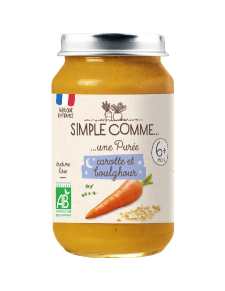 Био Зеленчуково пюре "Лека нощ" - Моркови и Булгур (6+ месеца) - 190г - Simple Comme