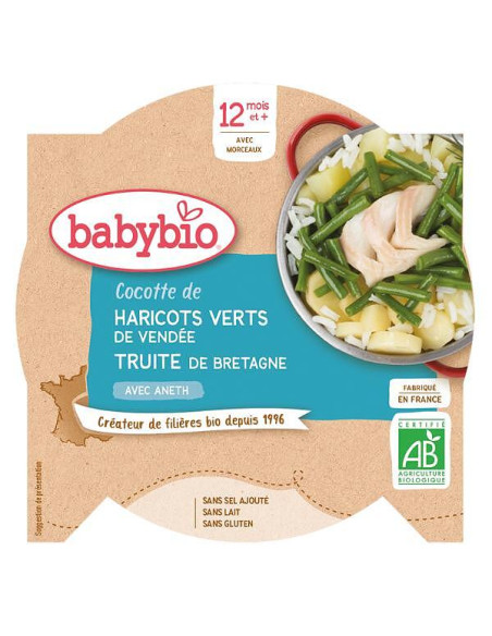Био Меню - Пъстърва и Зелен фасул (12+ месеца) - купичка 230г - Babybio