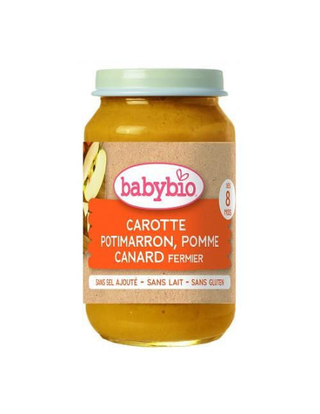 Био Плодово-зеленчуково пюре - Патешко месо, Моркови, Тиква и Ябълки (8+ месец) - 200г - Babybio