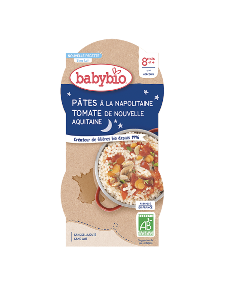 НОВО Био Меню „Лека Нощ“ - Паста с Домати (8+ месеца) - 2x200г купички - Babybio