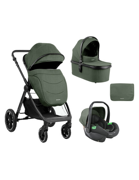 Комбинирана количка 3в1 с кош за новородено Ava Army Green