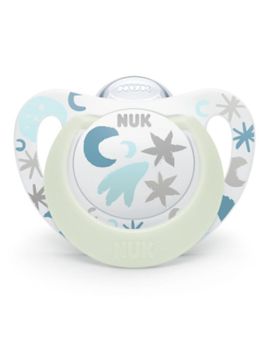 NUK биберон залъгалка силикон 0-6мес. 1бр. STAR Night + box