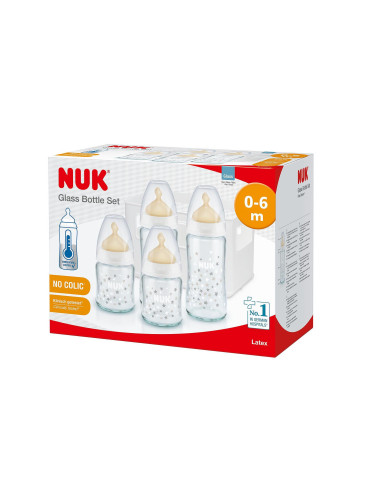 NUK First Choice+ Старт сет Temperature Control каучук - 2х240мл + 2х120мл + кошница