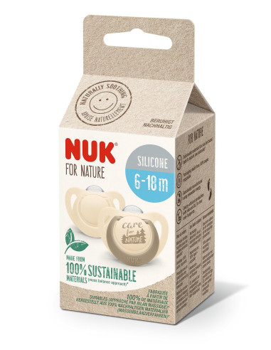 NUK for NATURE биберон залъгалка силикон 6-18 мес. 2бр. Крем