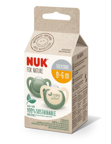 NUK for NATURE биберон залъгалка силикон 0-6 мес. 2бр. Зелена