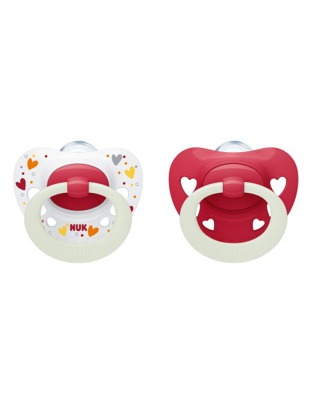 NUK Биберон залъгалка силикон 0-6 мес. 2 бр. Signature Night момиче + кутийка за съхранение и стерилизация в микровълнова