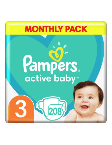 PAMPERS Active Baby Размер 3, пелени, Миди MSB, 208бр.