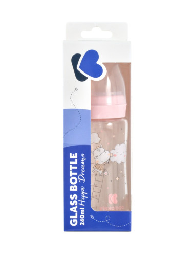 Шише стъклено 240мл Hippo Dreams Pink