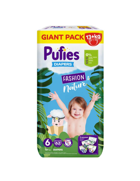 Pufies Fashion & Nature 6 Extra Large Детски Пелени 13+ кг х 62 броя