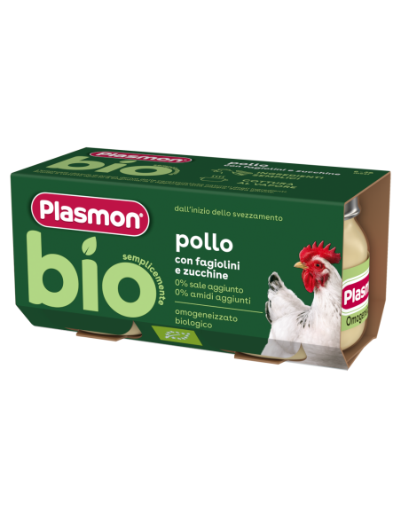 PLASMON БИО ПЮРЕ ПИЛЕ със зелен фасул и тиквички, 2Х80 ГРБИО ПЮРЕ ПИЛЕ със зелен фасул и тиквички, 2Х80 ГР