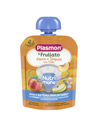 PLASMON Плодова закуска Нутримюн Праскова и Йогурт, 6+М