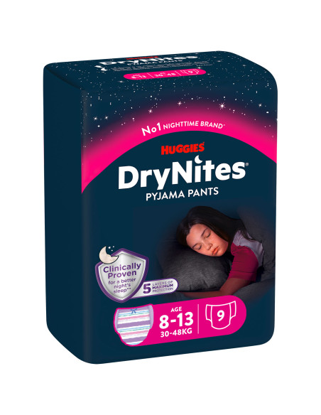 Huggies Dry Nites Нощни пелени - гащички за момиче 8-13г, 30-48кг, 9бр.