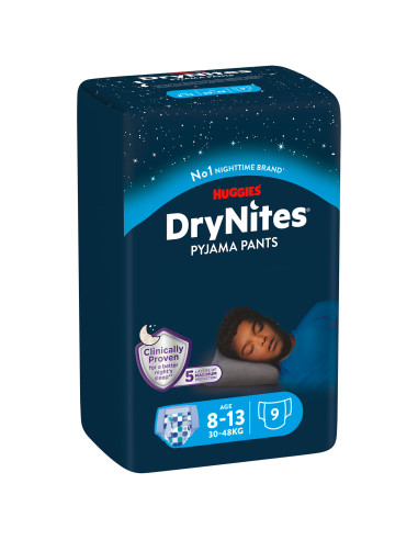 Huggies Dry Nites Нощни пелени - гащички за момче 8-13г, 30-48кг, 9бр.