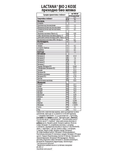 Topfer Lactana Bio 2 Преходно сухо козе мляко 6M+ 400 гр