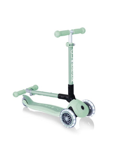 Сгъваема еко тротинетка с 3 колела GLOBBER JUNIOR FOLDABLE LIGHTS ECOLOGIC - цвят пистачио