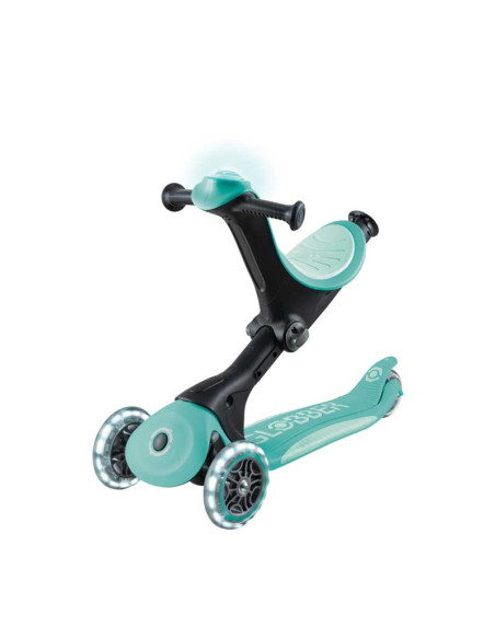 Детска сгъваема тротинетка с родителски контрол Globber Go Up Deluxe Flash Lights, ментово зелена