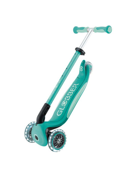 Детска сгъваема тротинетка с родителски контрол Globber Go Up Deluxe Flash Lights, ментово зелена