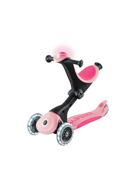 Детска сгъваема тротинетка с родителски контрол Globber Go Up Deluxe Flash Lights, розова