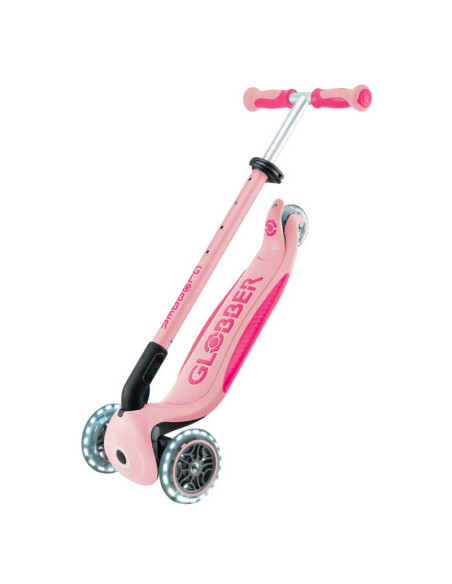 Детска сгъваема тротинетка с родителски контрол Globber Go Up Deluxe Flash Lights, розова