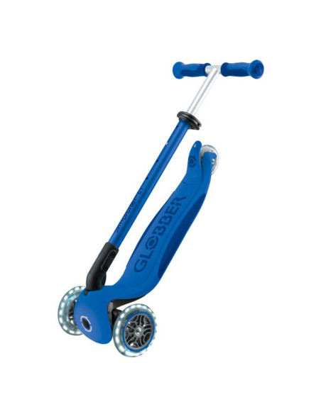 Детска сгъваема тротинетка с родителски контрол Globber Go Up Deluxe Flash Lights, тъмно синя