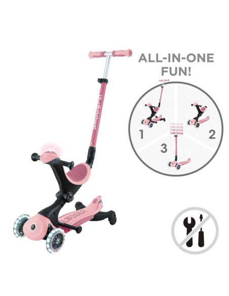 Тротинетка 5 в 1 GLOBBER GO UP DELUXE LIGHTS 360° - пастелно розова
