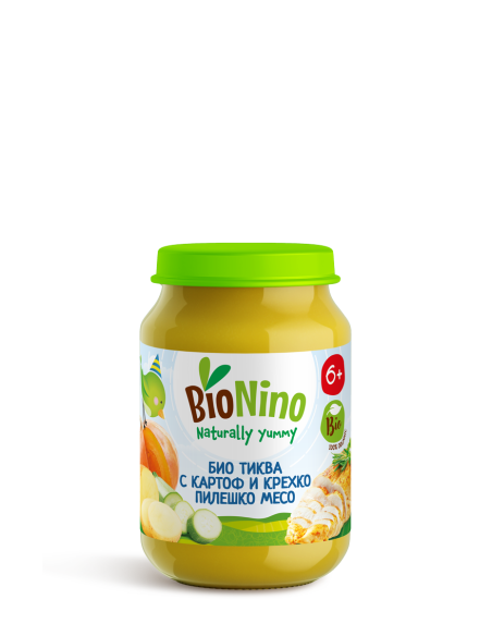BioNino БИО ПЮРЕ С ТИКВА, КАРТОФ, ТИКВИЧКИ И ПИЛЕШКО МЕСО, 6м+ 190 гр