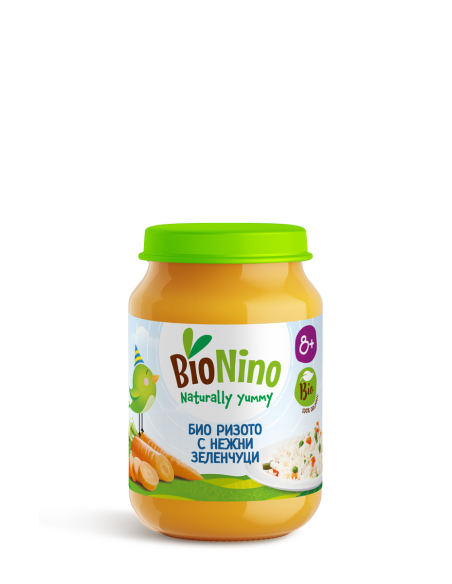 BioNino БИО ПЮРЕ РИЗОТО СЪС ЗЕЛЕНЧУЦИ, 8м+ 190 гр