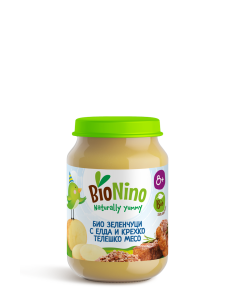 BioNino БИО ПЮРЕ ЗЕЛЕНЧУЦИ С ЕЛДА И ТЕЛЕШКО МЕСО, 8м+ 190 гр