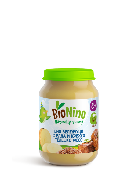 BioNino БИО ПЮРЕ ЗЕЛЕНЧУЦИ С ЕЛДА И ТЕЛЕШКО МЕСО, 8м+ 190 гр