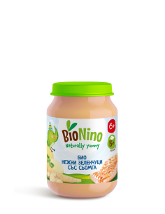 BioNino БИО ПЮРЕ ЗЕЛЕНЧУЦИ СЪС СЬОМГА, 6м+ 190 гр