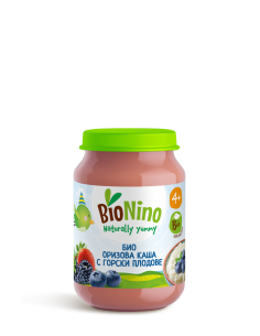 BioNino БИО ПЮРЕ ОРИЗОВА КАША С ГОРСКИ ПЛОДОВЕ, 4м+ 190 гр