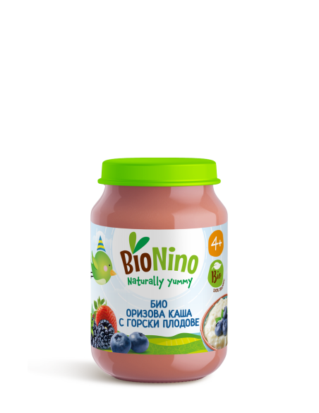 BioNino БИО ПЮРЕ ОРИЗОВА КАША С ГОРСКИ ПЛОДОВЕ, 4м+ 190 гр