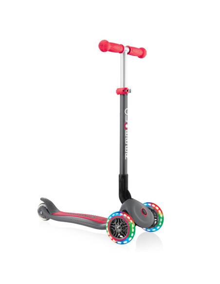 Сгъваема тротинетка със светещи колела Globber Primo Foldable Lights, сиво-червена