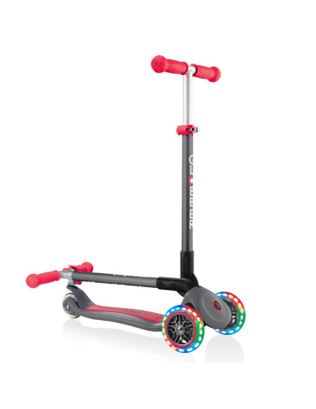 Сгъваема тротинетка със светещи колела Globber Primo Foldable Lights, сиво-червена