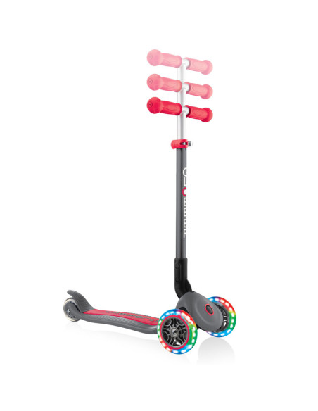 Сгъваема тротинетка със светещи колела Globber Primo Foldable Lights, сиво-червена