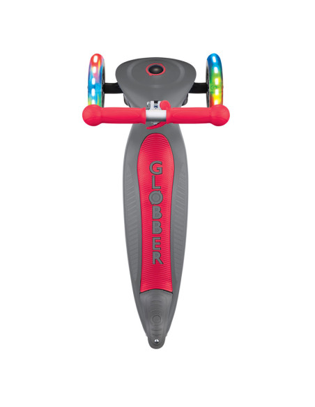 Сгъваема тротинетка със светещи колела Globber Primo Foldable Lights, сиво-червена