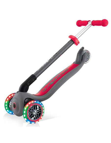 Сгъваема тротинетка със светещи колела Globber Primo Foldable Lights, сиво-червена