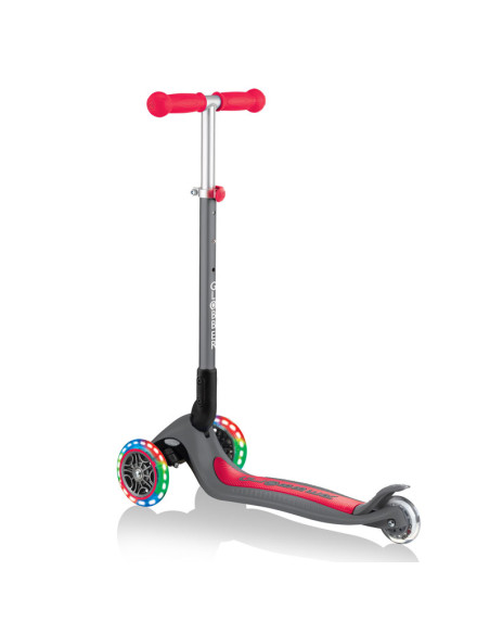 Сгъваема тротинетка със светещи колела Globber Primo Foldable Lights, сиво-червена
