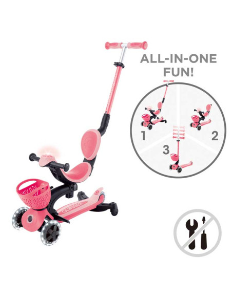 Тротинетка 5 в 1 GLOBBER GO UP BABY LEARN 360° FLASH LIGHTS, розова
