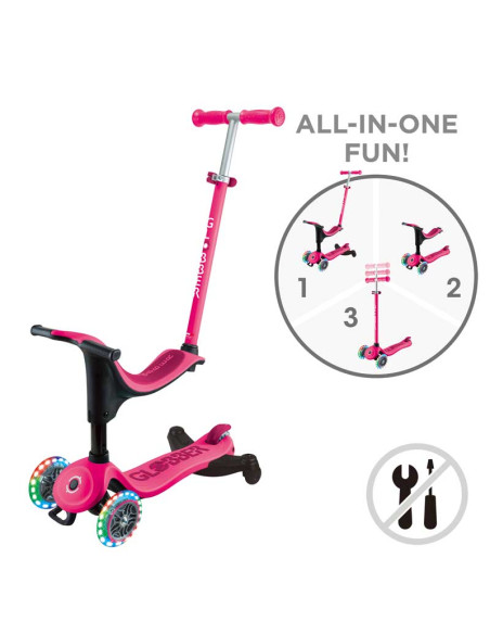 Тротинетка 4 в 1 GLOBBER GO UP SPORTY LIGHTS 360° - розова