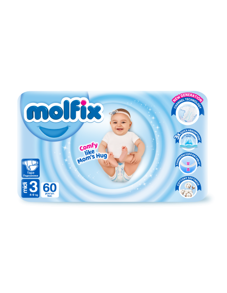 Molfix Бебешки пелени 3, 4-9кг, 60бр.