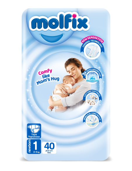 Molfix Бебешки пелени 1, 2-5кг, 40бр.