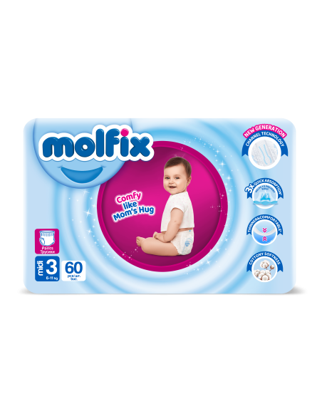 Molfix Бебешки пелени гащи 3, 6-11кг, 60бр.