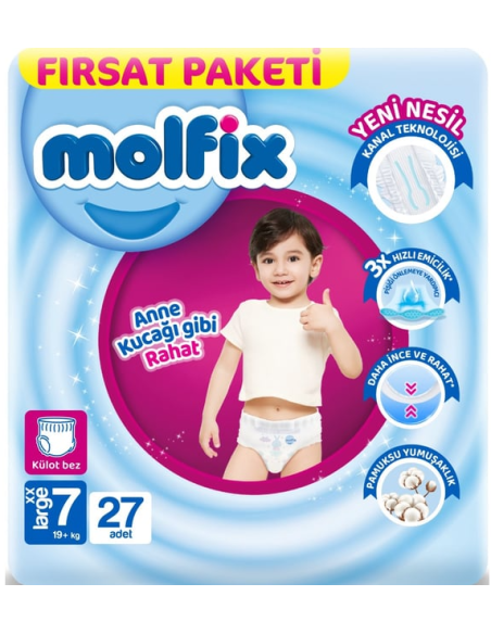 Molfix Бебешки пелени гащи 7, 19+ кг, 27бр.