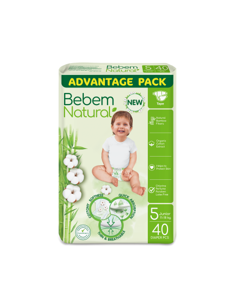 Bebem Natural Бебешки пелени 5, 11-18кг, 40бр.