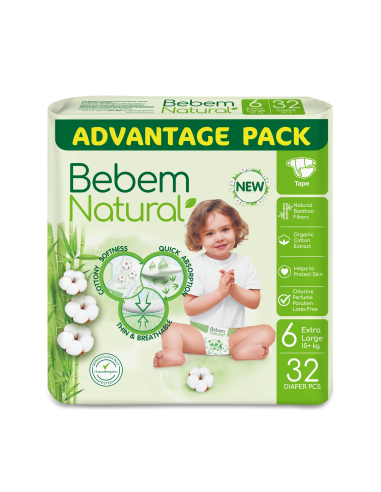 Bebem Natural Бебешки пелени 6, 15+ кг, 32бр.