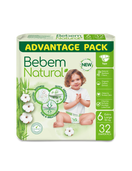 Bebem Natural Бебешки пелени 6, 15+ кг, 32бр.