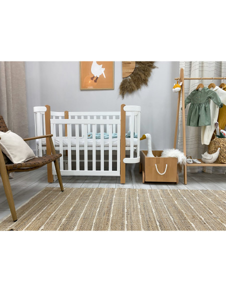 Veres бебешка кошара от бук Монако БЯЛО/БУК 60/120 см + колелца