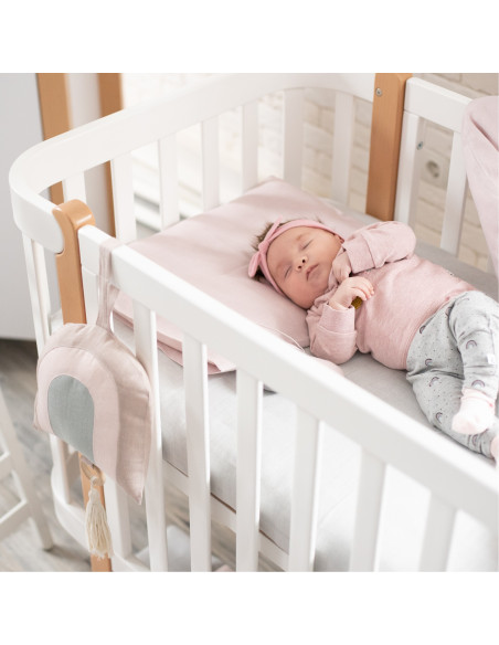 Veres бебешка кошара от бук Монако БЯЛО/БУК 60/120 см + колелца